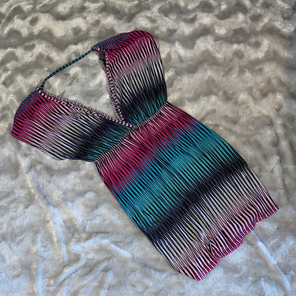Club Collection Ombre Pleated Sundress | V-neck Beach Vacation Dress Size Large